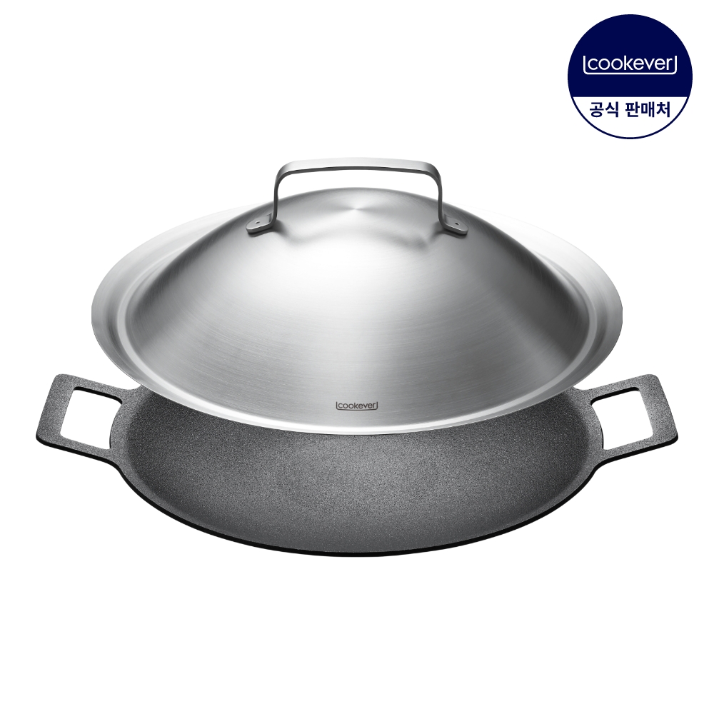 쿡에버 IH 인덕션 통3중 코팅 그리들 2종 세트 36cm (커버포함)