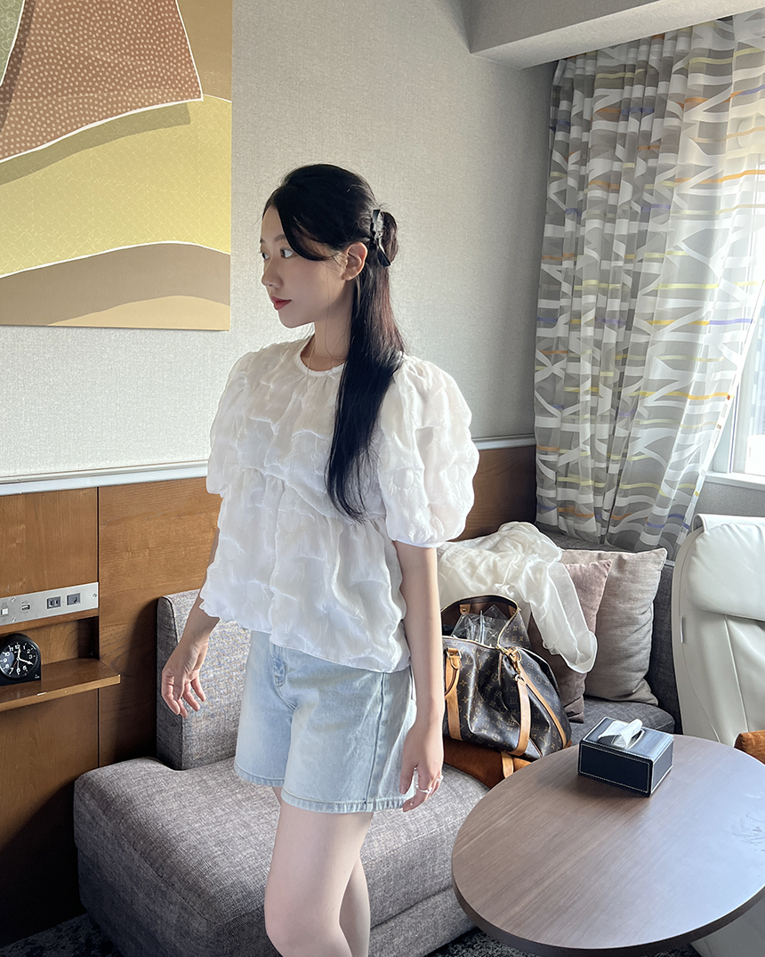 구름 퍼프소매 반팔블라우스 3color 상세 이미지 38
