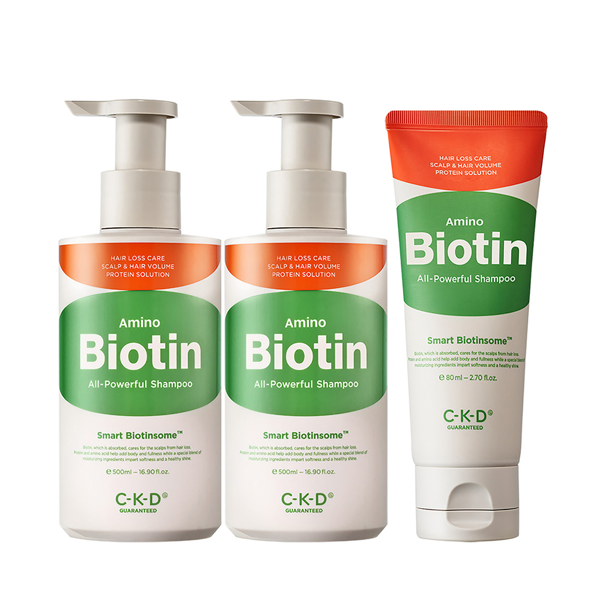 종근당 아미노 비오틴 두피 모발 뿌리 볼륨 손상모발 개선 500ml x 2개+80ml - 상품 이미지