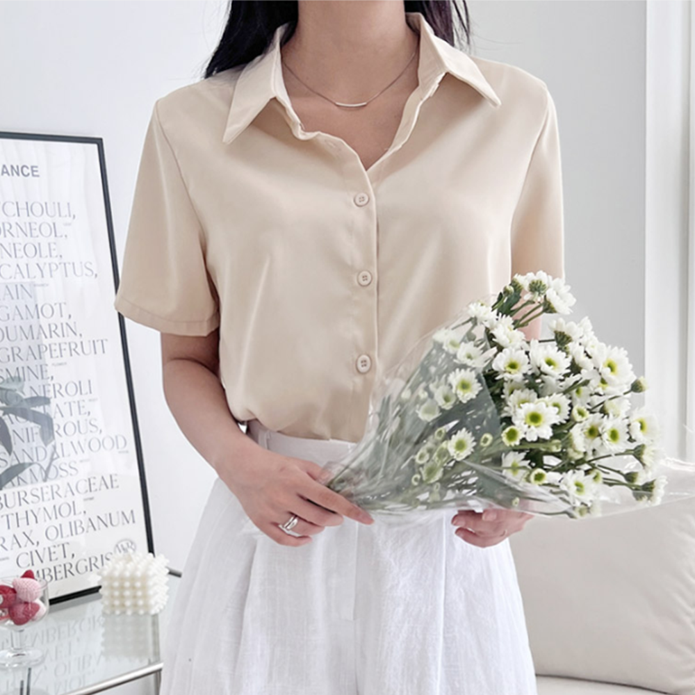 예식장옷차림 결혼식 하객룩 복장 여성 여름 면접 반팔 블라우스 - 상세 이미지 3