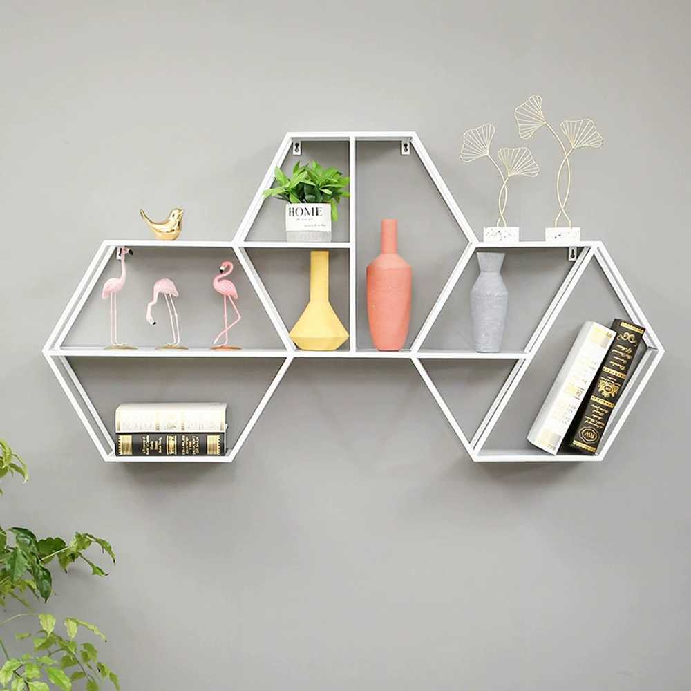 벽걸이 조립식 수납 선반 모던 육각형 DIY 다용도실 골드 123x18x65 - 상세 이미지 4