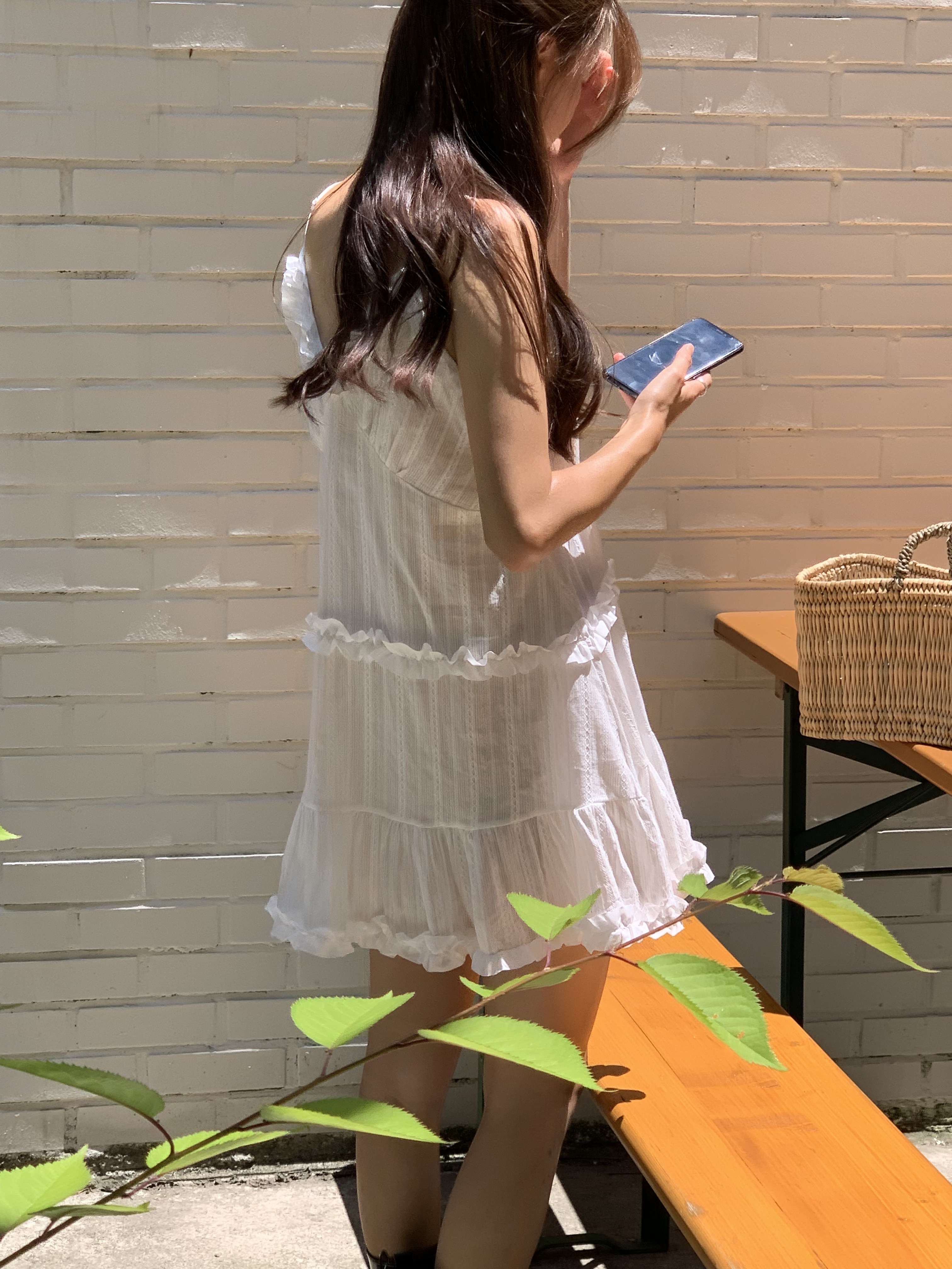 [끈조절가능]히피 프릴 레이스 끈나시 뷔스티에 미니원피스(2color) - 상세 이미지 3