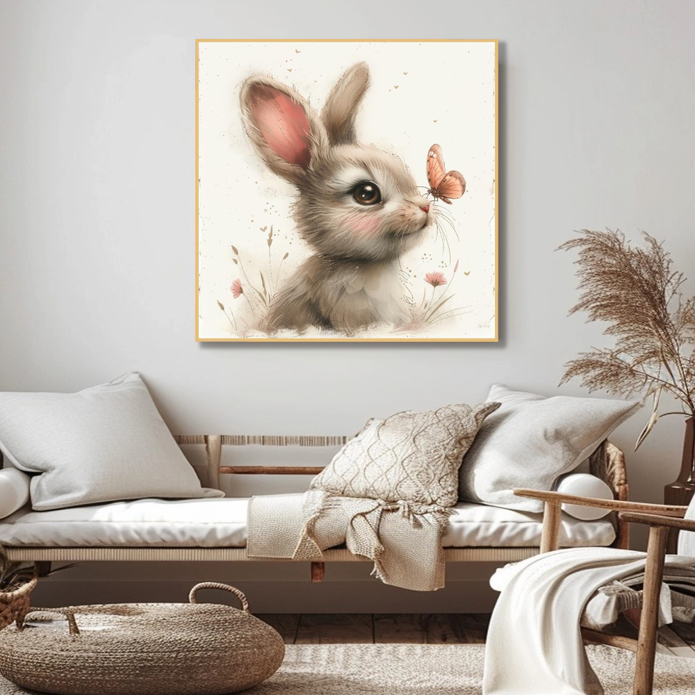 토끼와봄꽃 80x80cm 무광골드 알루미늄액자 토끼그림 - 상세 이미지 4