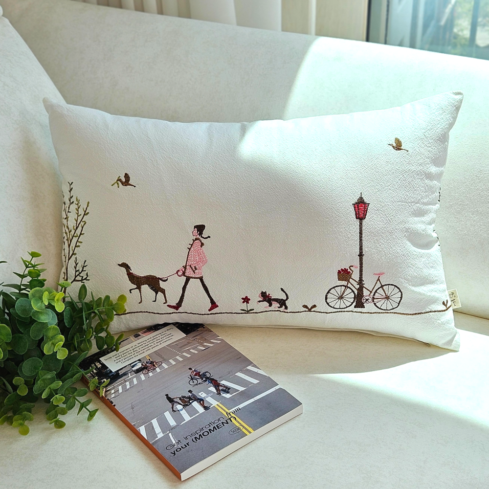 [쇼파쿠션] 의자 등받이 허리 쿠션 커버 광목 자수 30x50