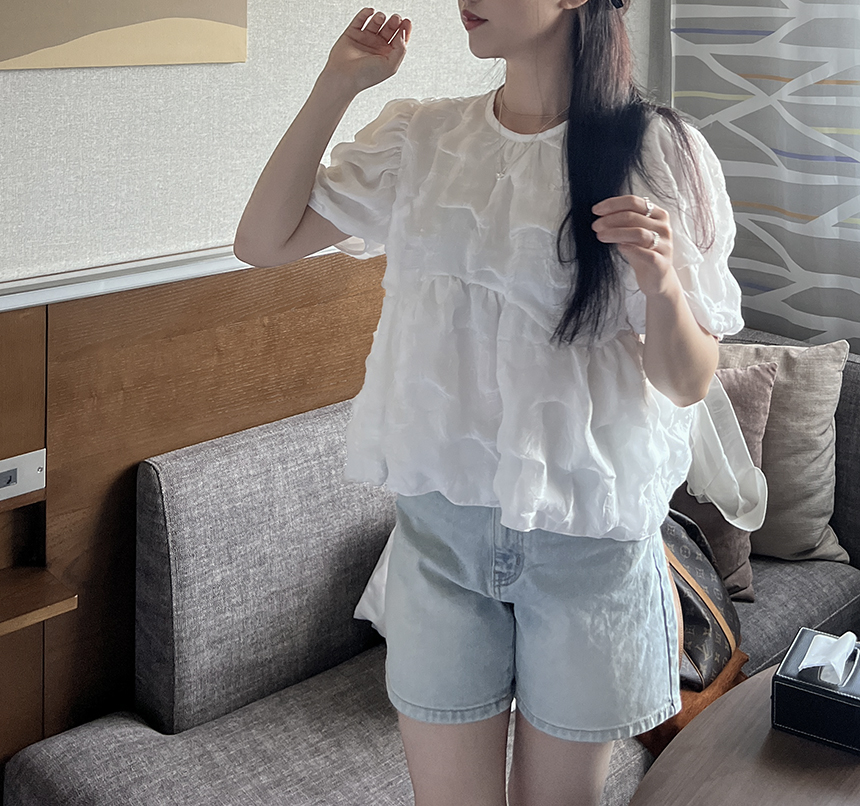 구름 퍼프소매 반팔블라우스 3color 상세 이미지 32