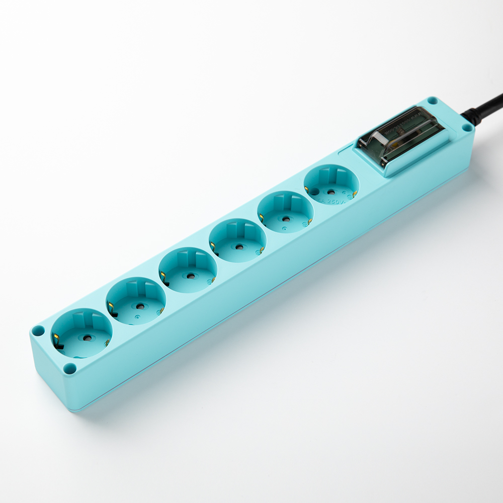 현대 오브제 스카이블루 6구 누전차단기 고용량멀티탭 스탠드에어컨전용 디자인콘센트 1.5m