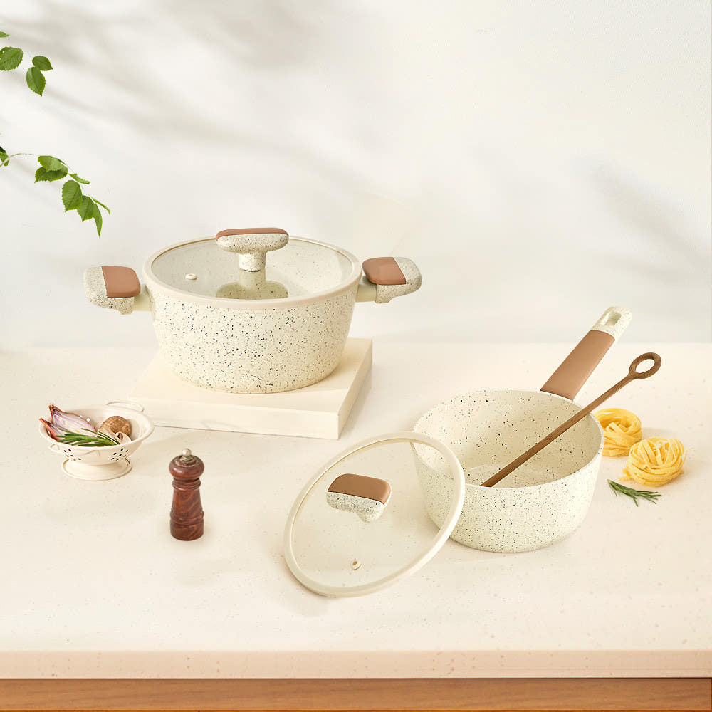 [델라고] 바닐라빈 8중코팅 인덕션 항균 세라믹 냄비 2종세트(편수18+양수20)