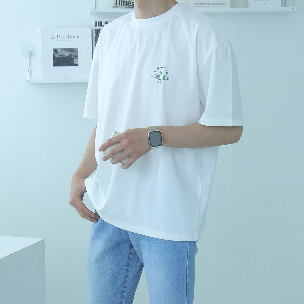 남자오버핏반팔티 서핑 프린팅 분또 커플 쿨 티셔츠 - 상세 이미지 4