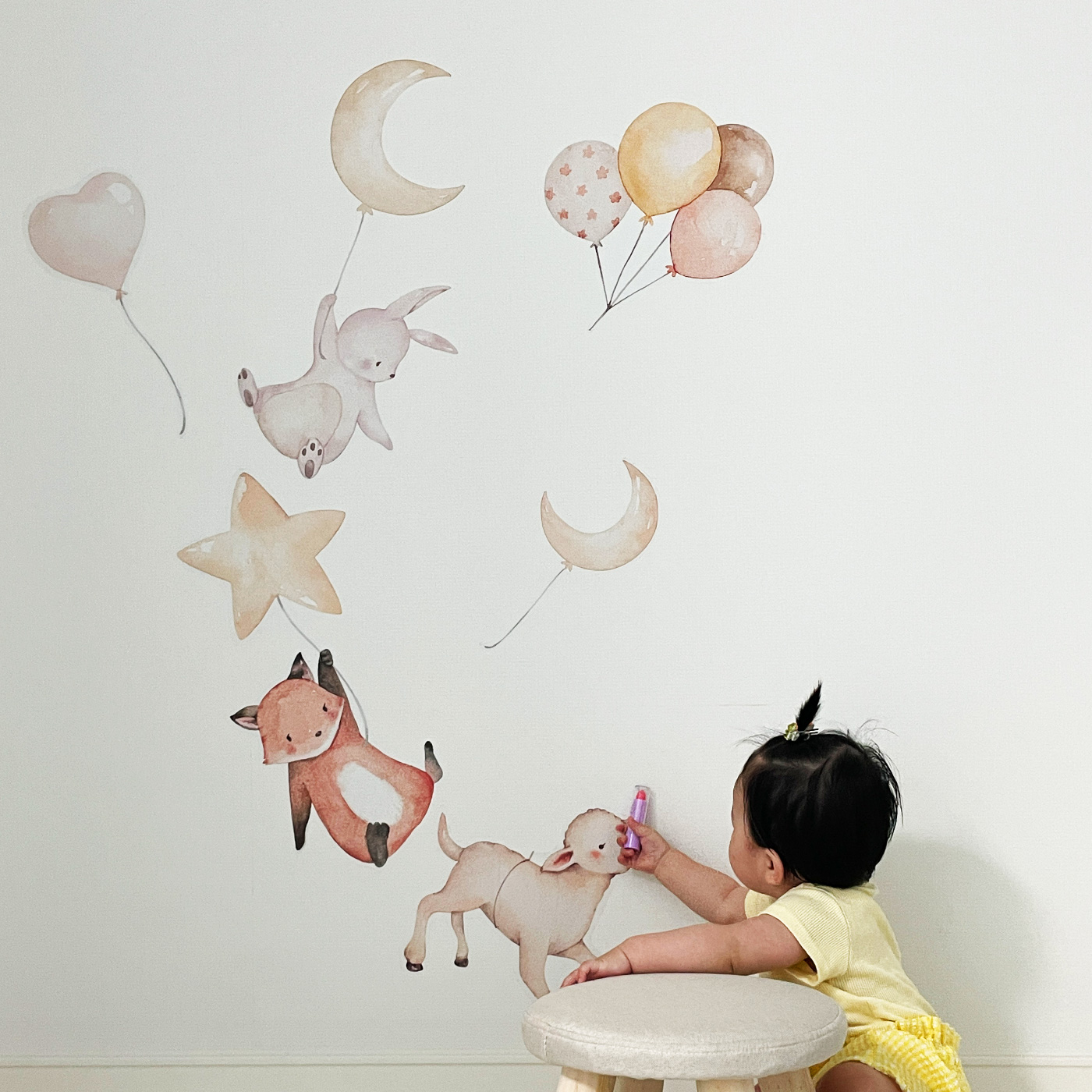 아카시아봉봉 국내제작 월세이프 아기방 꾸미기 포인트 벽지 스티커 인테리어 아이방꾸미기 풍선