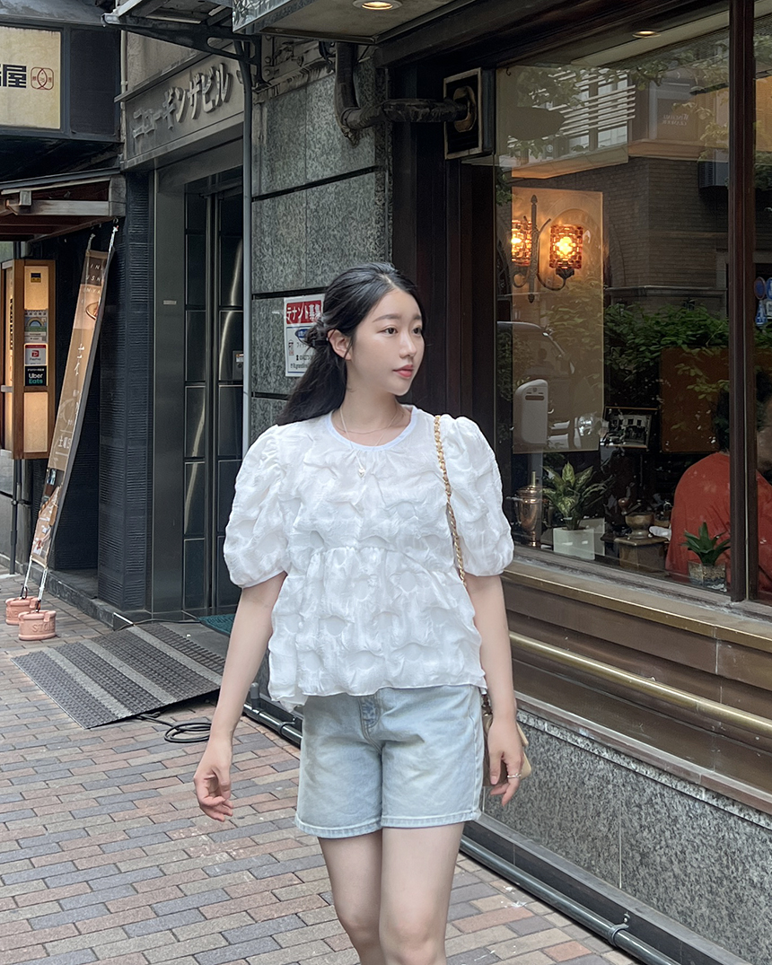 구름 퍼프소매 반팔블라우스 3color 상세 이미지 17