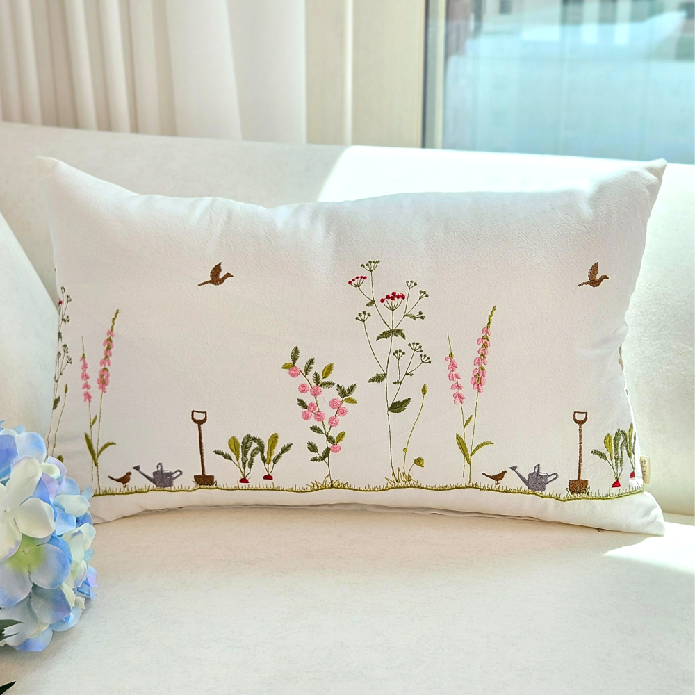 [쇼파쿠션] 의자 등받이 허리 쿠션 커버 광목 자수 30x50