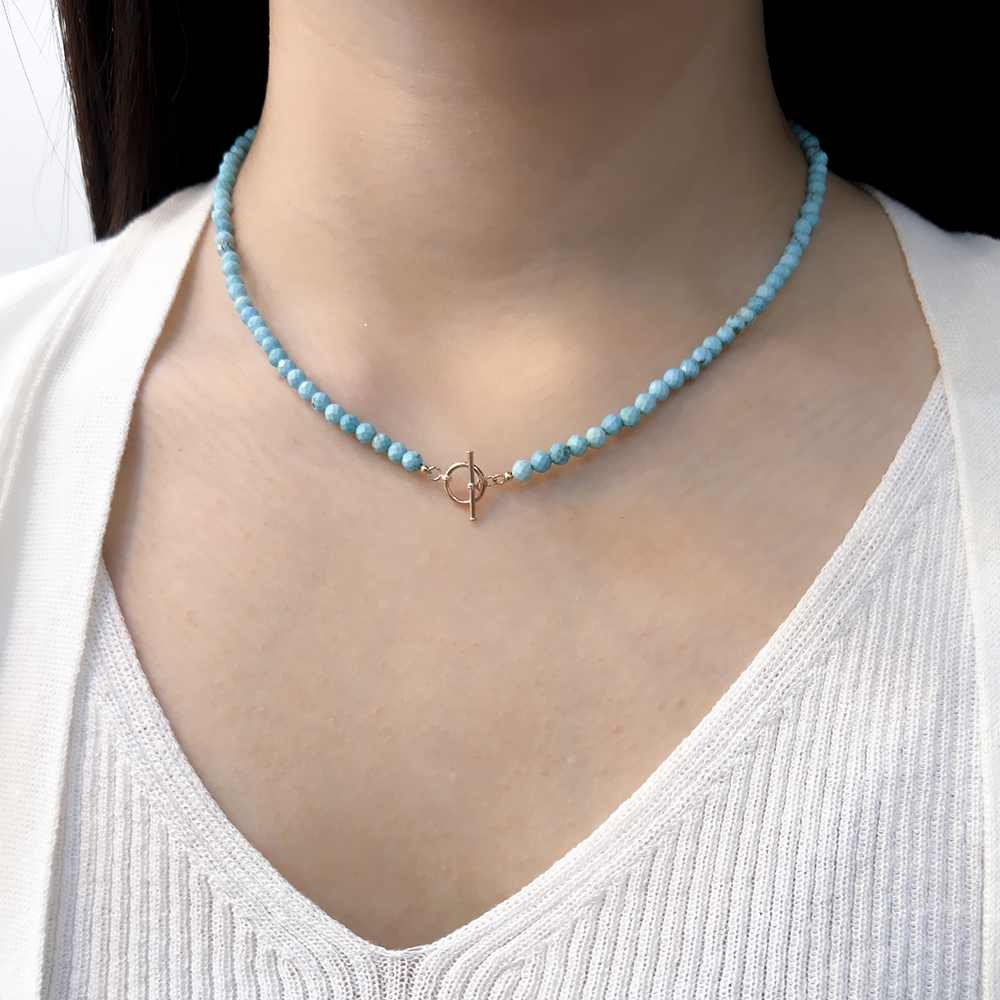 14k 4mm 블루 터키석 토글 목걸이 OPPN0704 - 메인 이미지