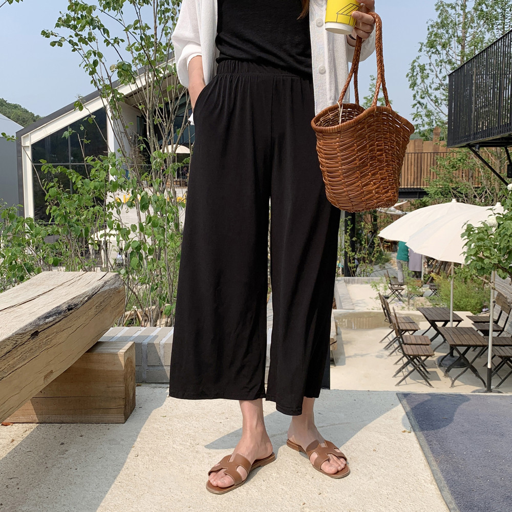 찰랑 쿨링 몸빼바지 고무줄 밴딩 와이드팬츠 여성 여름바지 통바지 쿨 키작녀팬츠 - 상세 이미지 3