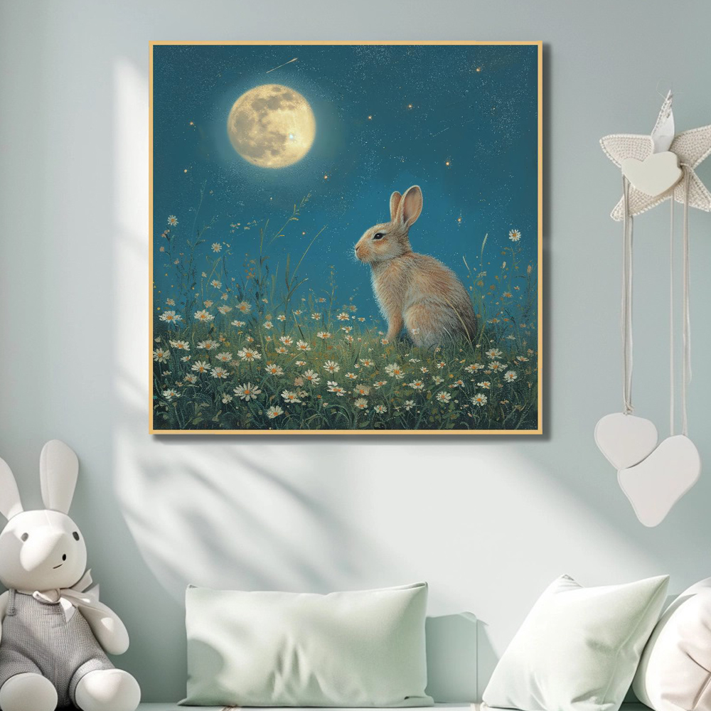 토끼와봄꽃 80x80cm 무광골드 알루미늄액자 토끼그림 - 상세 이미지 3