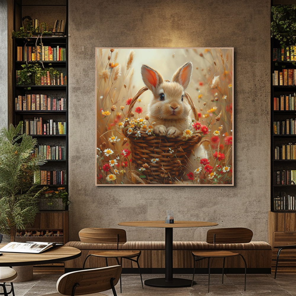 토끼와봄꽃 80x80cm 무광골드 알루미늄액자 토끼그림 이미지 7