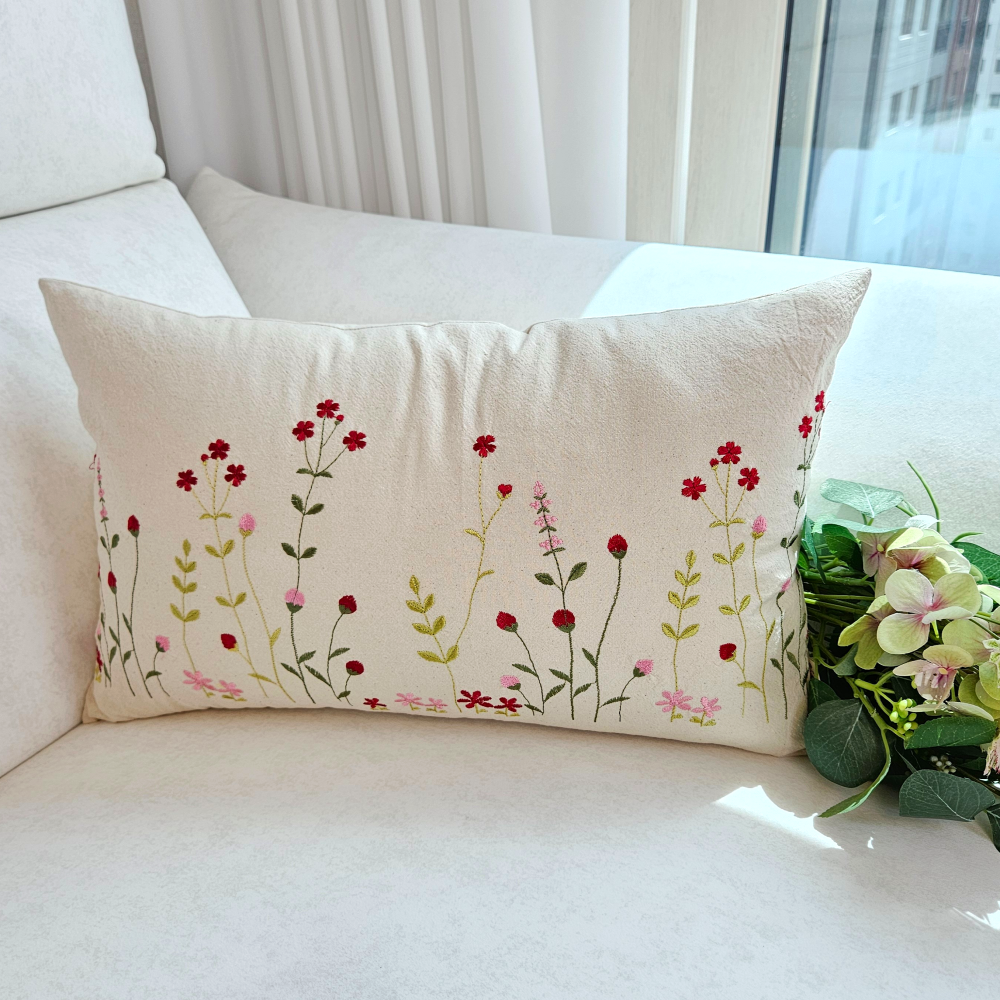 [쇼파쿠션] 의자 등받이 허리 쿠션 커버 광목 자수 30x50