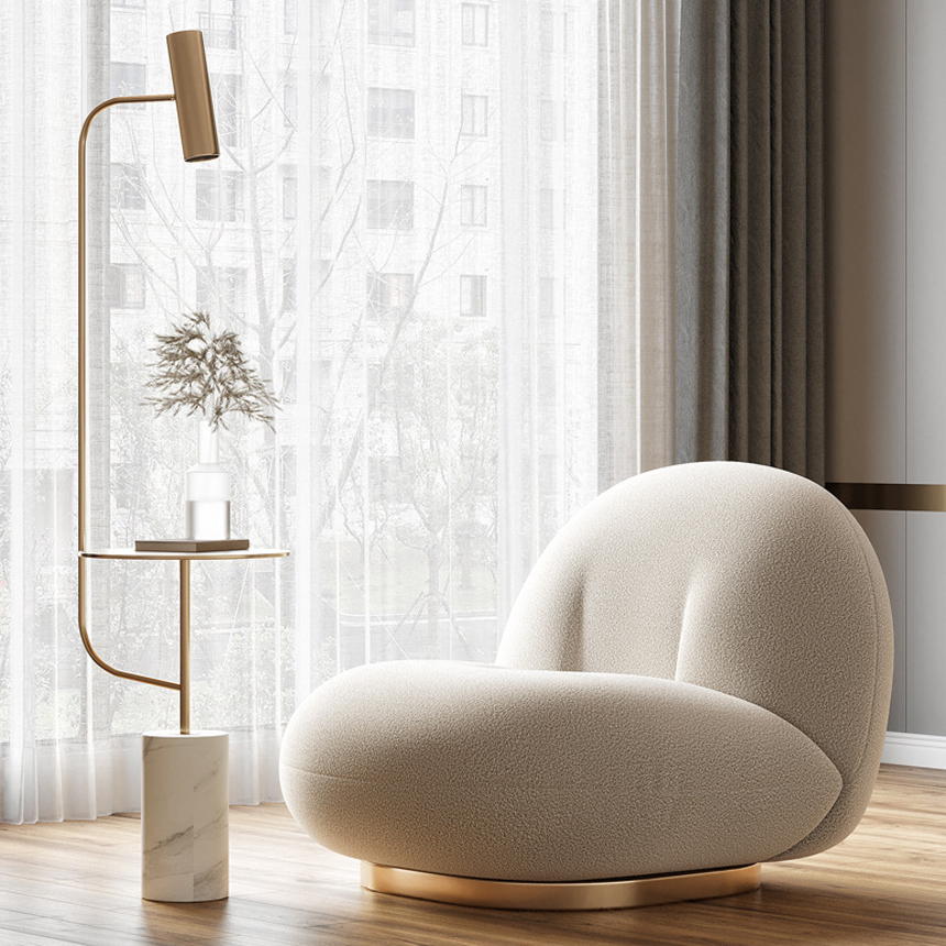 파샤 1인용 소파 라운지 구름 패브릭 체어 소파 고정형 양털 화이트