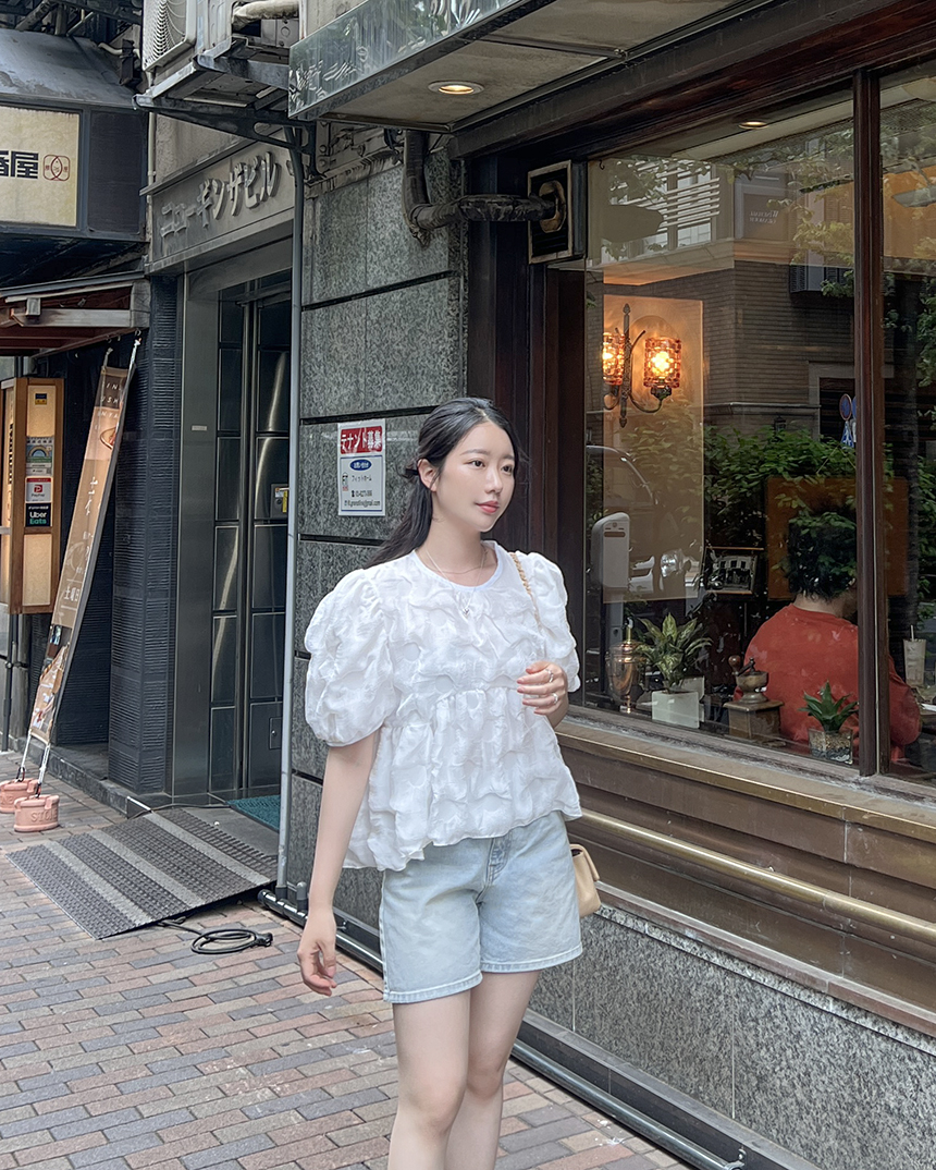 구름 퍼프소매 반팔블라우스 3color 상세 이미지 16