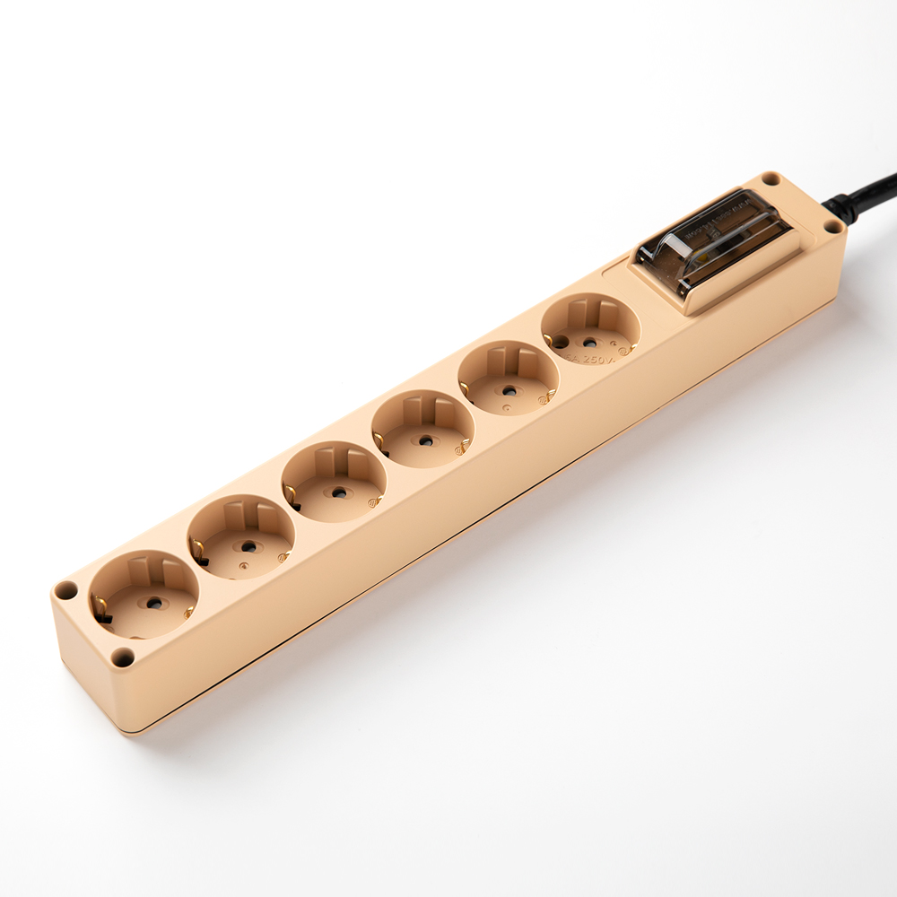 현대 오브제 베이지 6구 누전차단기 대용량멀티탭 에어컨용 고전력 고전압 인테리어 1.5m