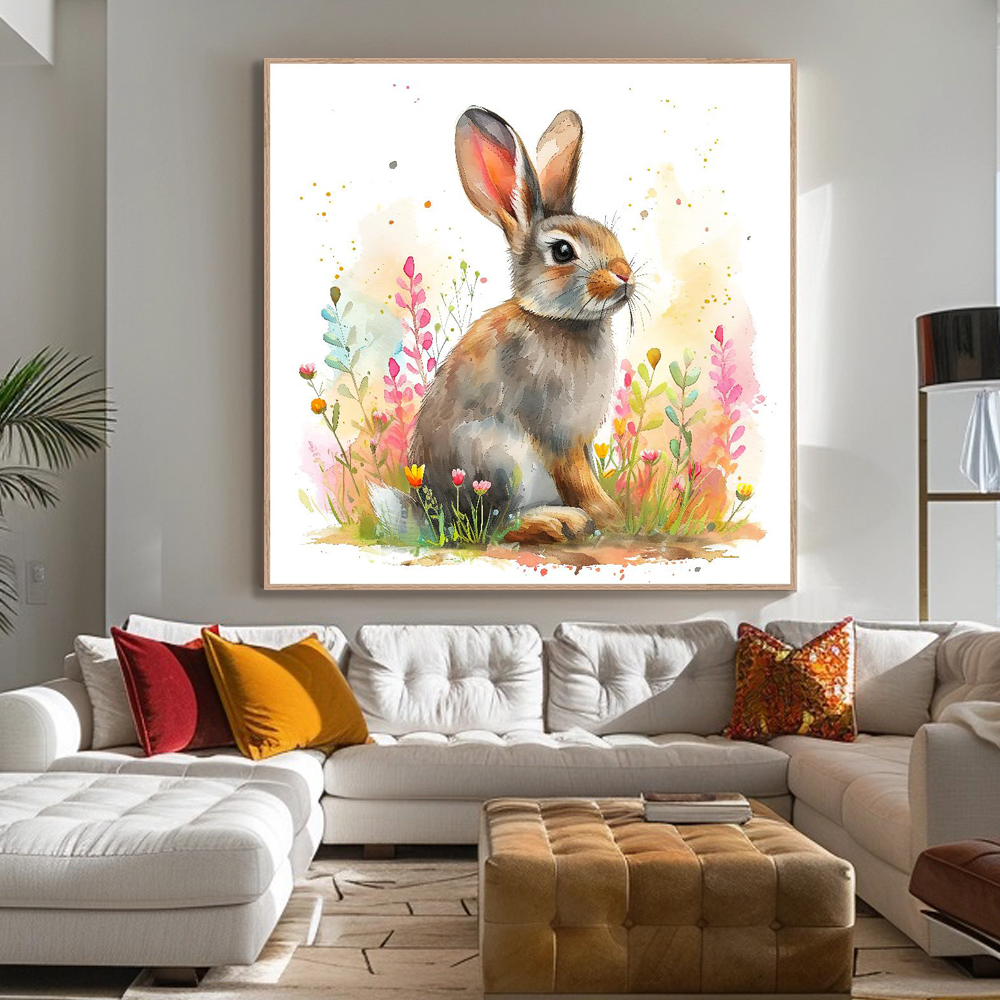 토끼와봄꽃 80x80cm 무광골드 알루미늄액자 토끼그림 - 상세 이미지 2