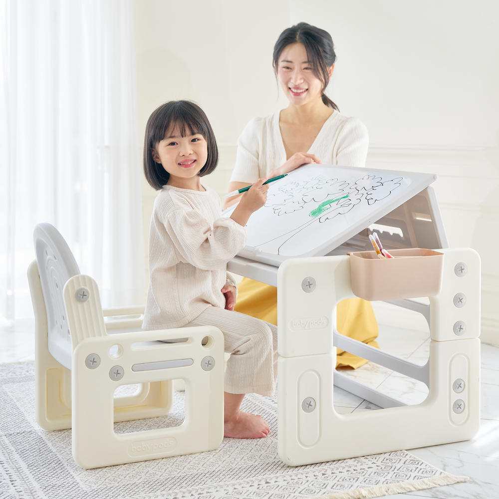 플레스타 멀티데스크 유아 책상 의자 세트(블록포함)