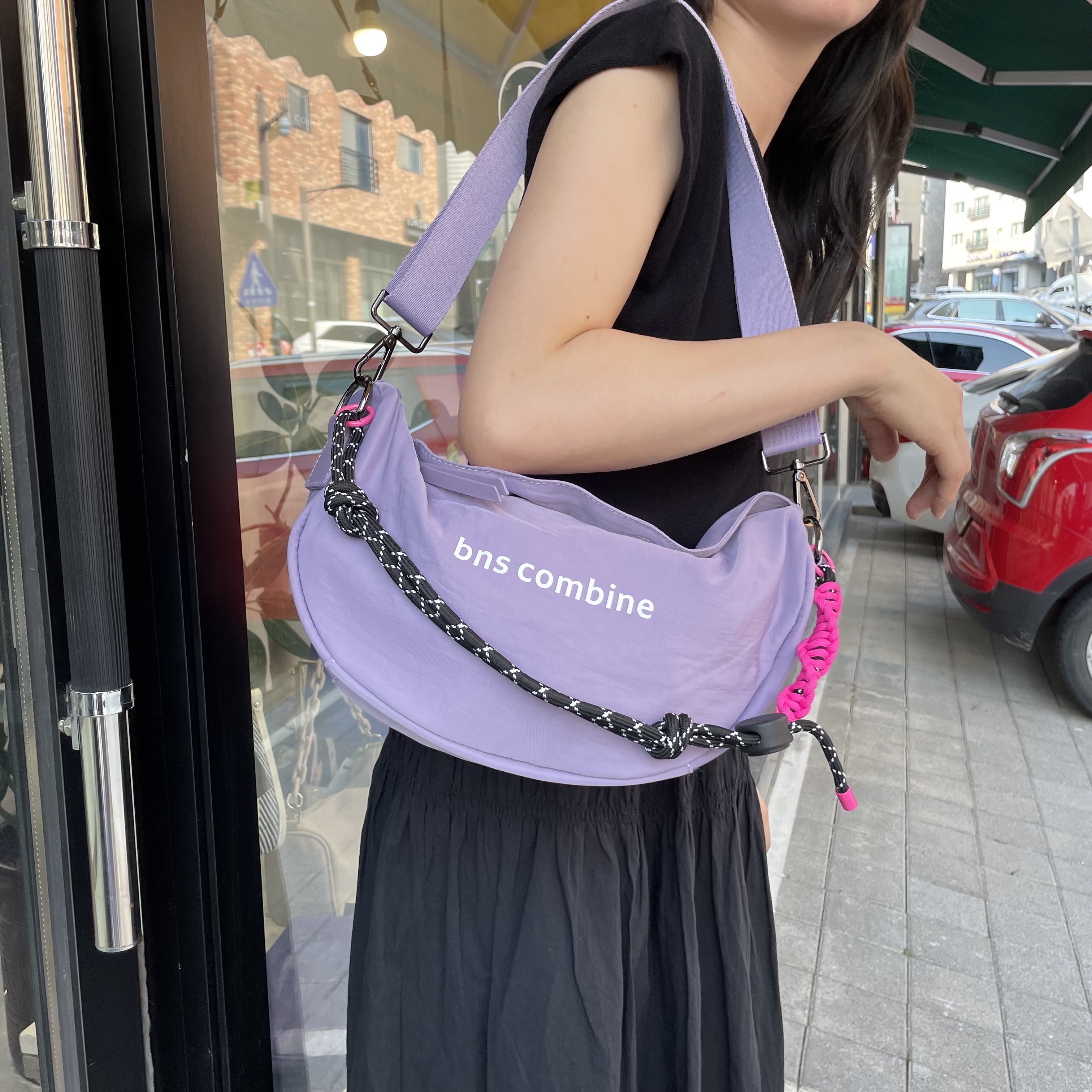 mddas 도난방지 여행용 크로스백 반달 보부상 유럽여행가방 슬링백 크로와상 나일론 미니