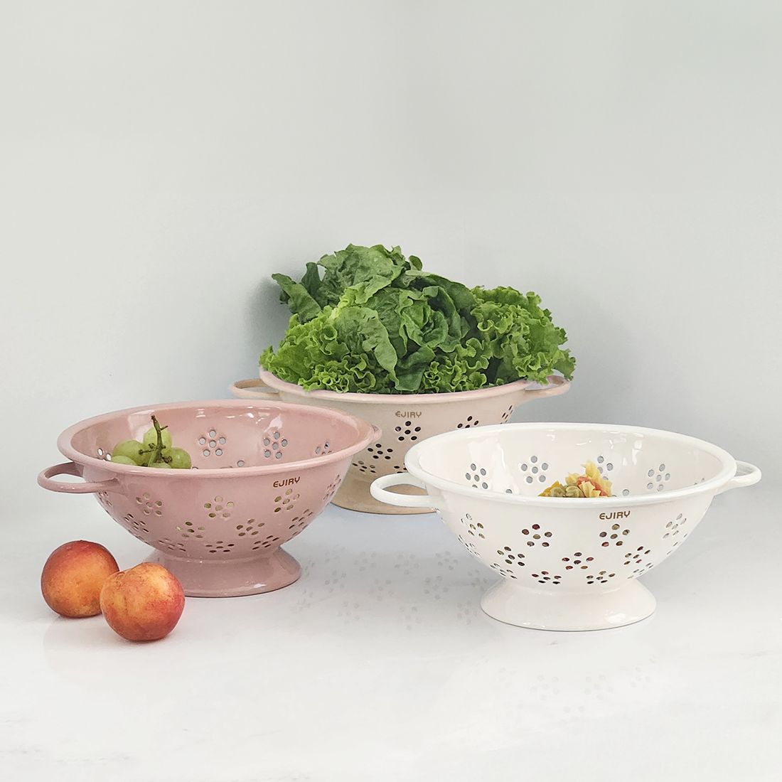 에지리 레모 법랑 콜렌더 소쿠리 타공 채반 과일보관 물빠짐 바구니