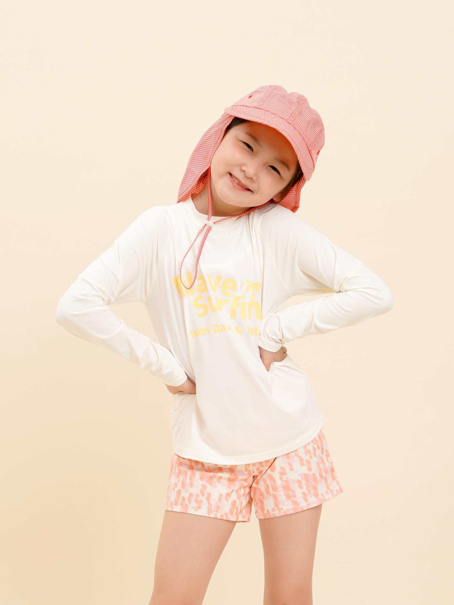 데이빗앤케이트 주니어 초등학생 여아 수영복 래쉬가드 플랩캡 세트 Ivory Ivory - 상세 이미지 3