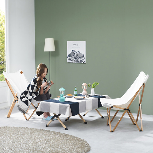 원목 롱 릴렉스 체어 감성 우드 캠핑 의자 2개