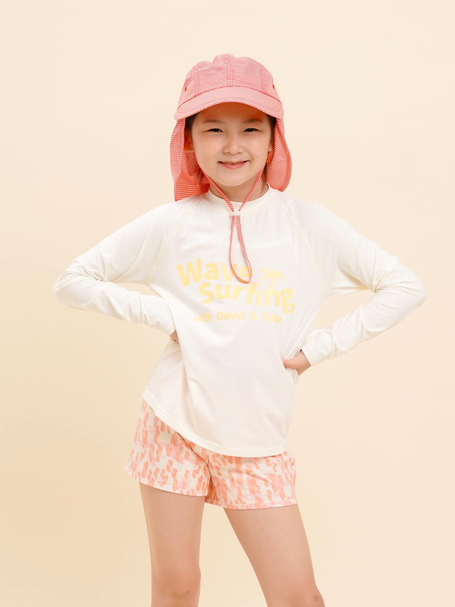 데이빗앤케이트 주니어 초등학생 여아 수영복 래쉬가드 플랩캡 세트 Ivory Ivory - 상품 이미지