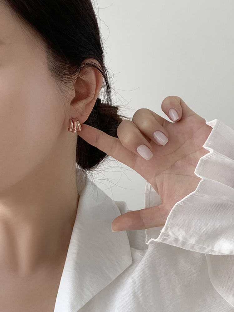 셀프러브 세줄 볼드 이어링 - 925실버 꼬임 매듭 후프링 스터드 18k도금 침귀걸이 - 상세 이미지 3