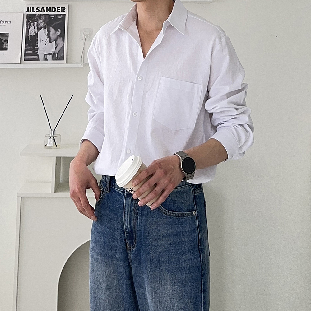 남자 와이 셔츠 오버핏 여름 마 남성 남방 남자린넨셔츠 - 상세 이미지 2