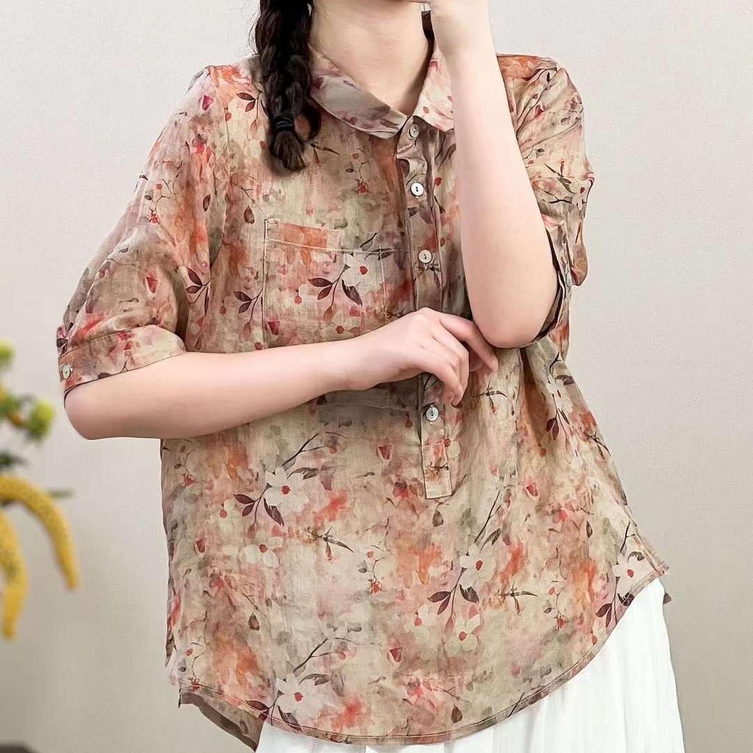 꽃무늬블라우스 여름모시블라우스 엄마옷 - 상세 이미지 2