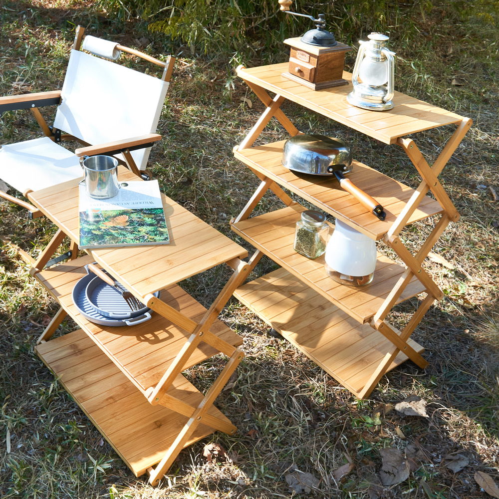 캠핑 원목 테이블 선반 접이식 우드쉘프 4단 네추럴