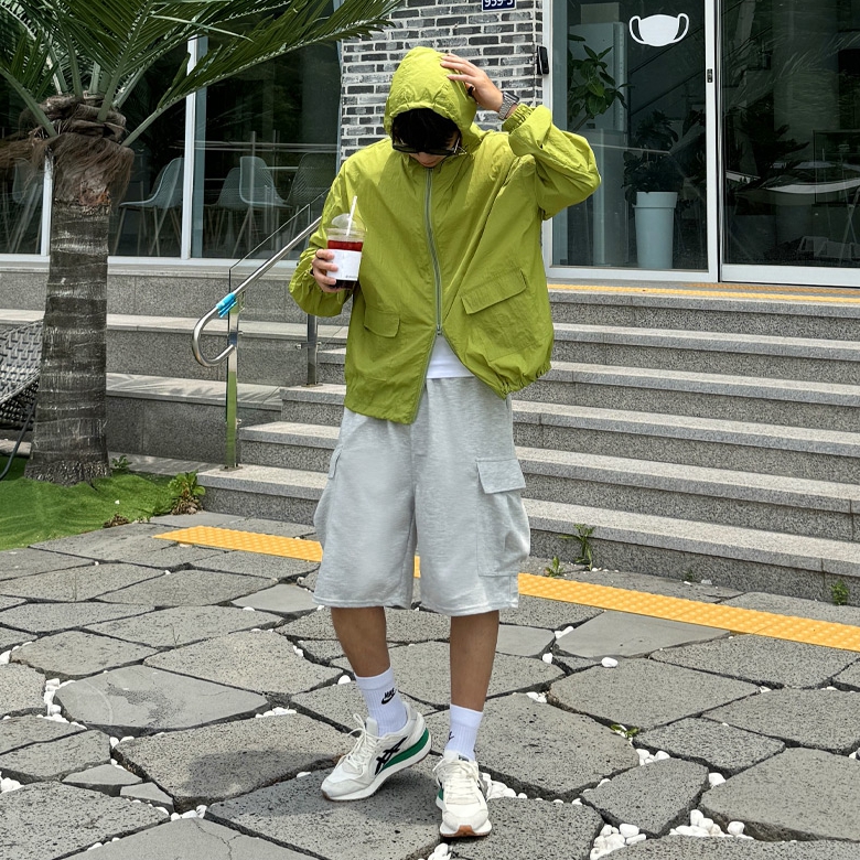 남자 펜카 여름 에어 스판 와이드 버뮤다 카고 반바지 - 상세 이미지 4
