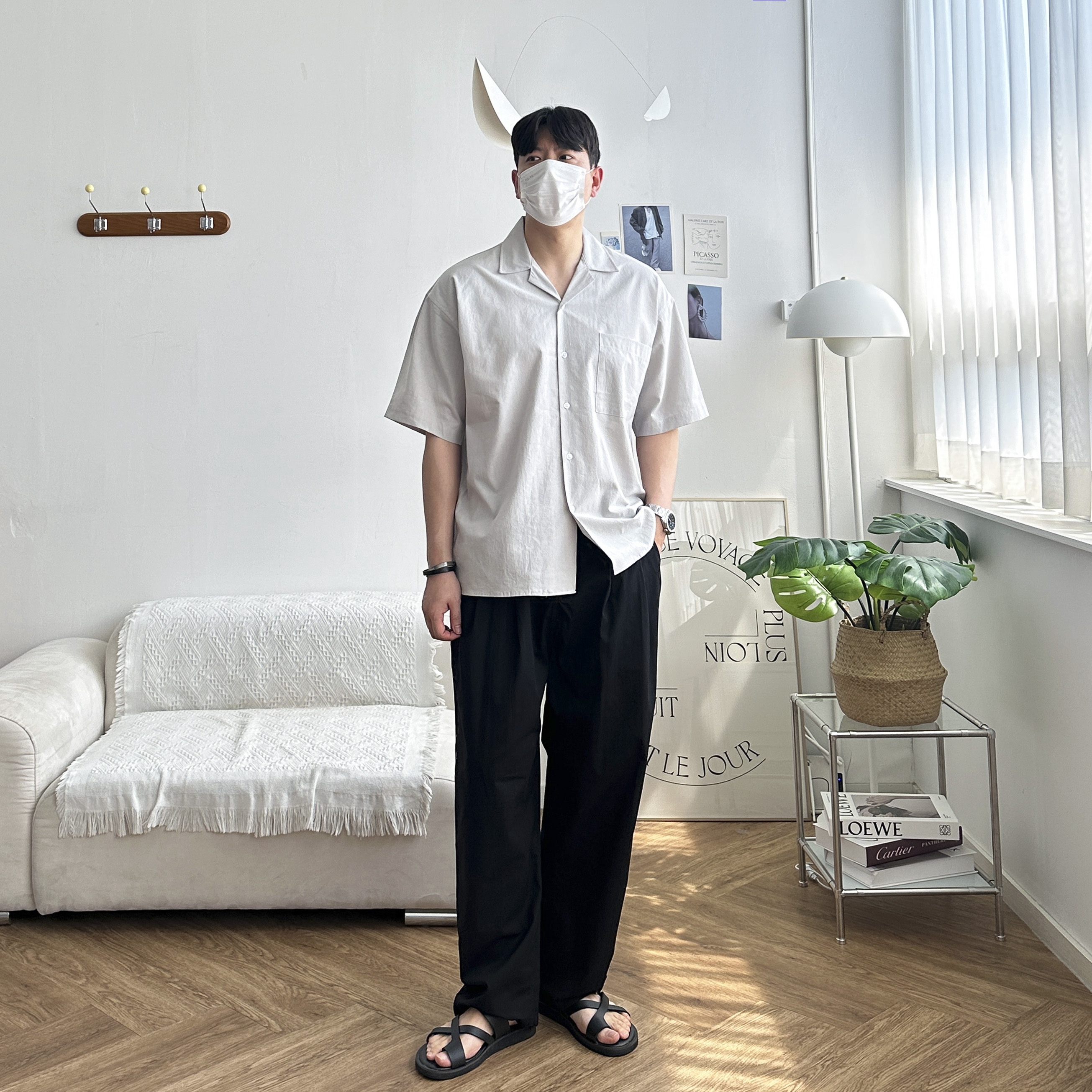 남자 여름 코튼 린넨 라이크 파자마 포켓 오픈카라 반팔 셔츠 8color - 상세 이미지 4