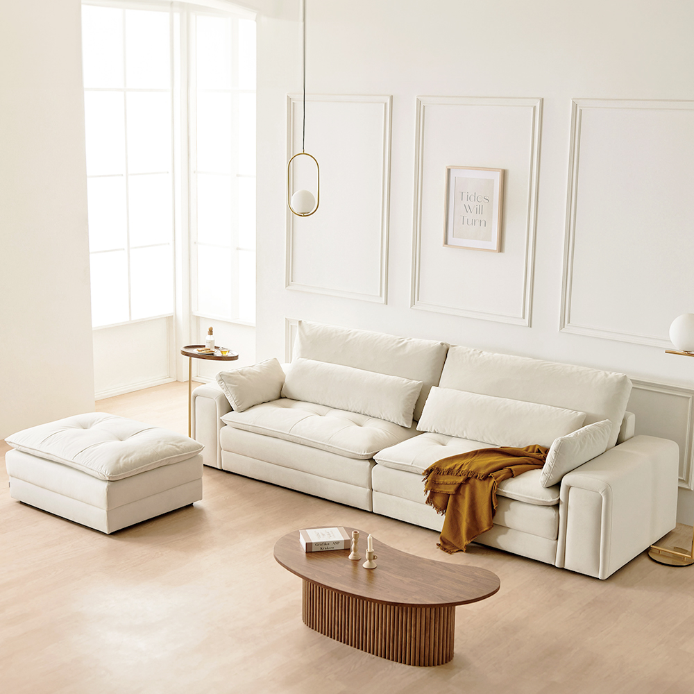 동서가구 클라우드 아쿠아텍스 4인 구스소파 + 스툴 DF924508