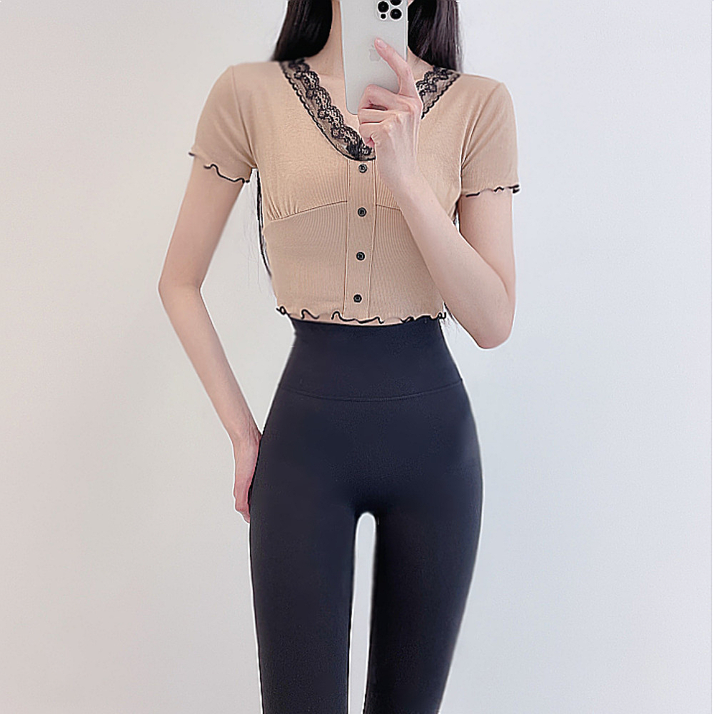 로라벨 플루 필라테스복 여성 요가복 필라테스 요가 상의 티셔츠 운동복 커버업 크롭 반팔 - 메인 이미지