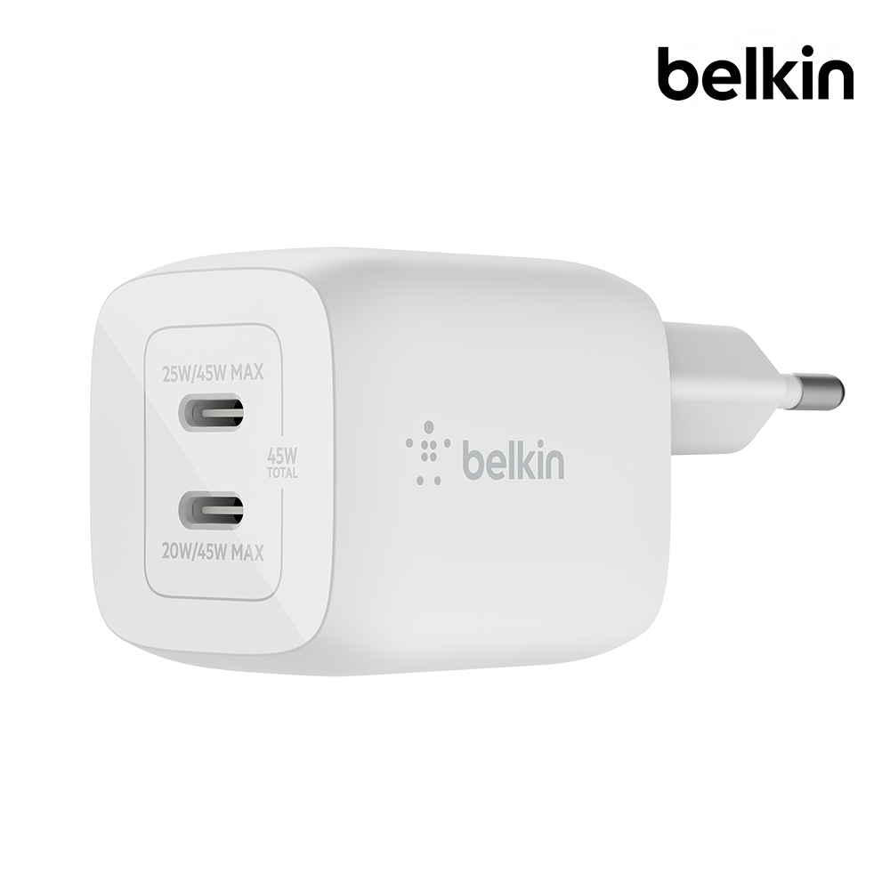 벨킨 45W 듀얼 USB-C타입 PD 3.0 PPS GaN 고속 충전기 WCH011kr 아이폰16 15 14 13 12 갤럭시S25 아이패드 프로 M4 맥북 노트북 삼성 LG 호환