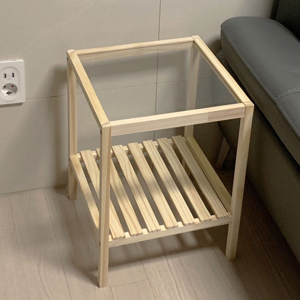 원목 침대 옆 협탁 거실 좁은 틈새 미니 침실 우드 2단 사이드 테이블 선반