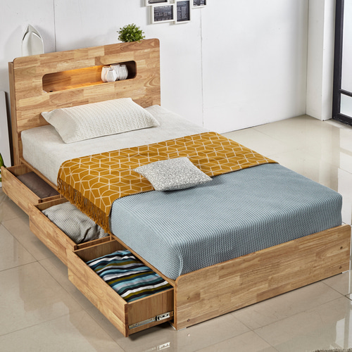 LED 원목 수납침대 서랍형 수납형 침대프레임 슈퍼싱글