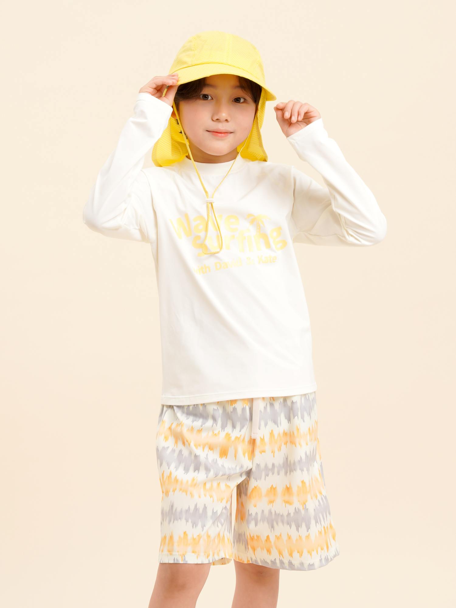 데이빗앤케이트 주니어 초등학생 남아 수영복 래쉬가드 플랩캡 세트 Ivory Print - 상세 이미지 2