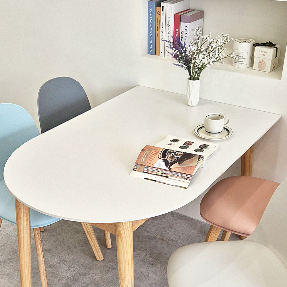 스콘 반타원 세라믹테이블 포세린 원목 카페 식탁 테이블 2인 1200mm, 화이트