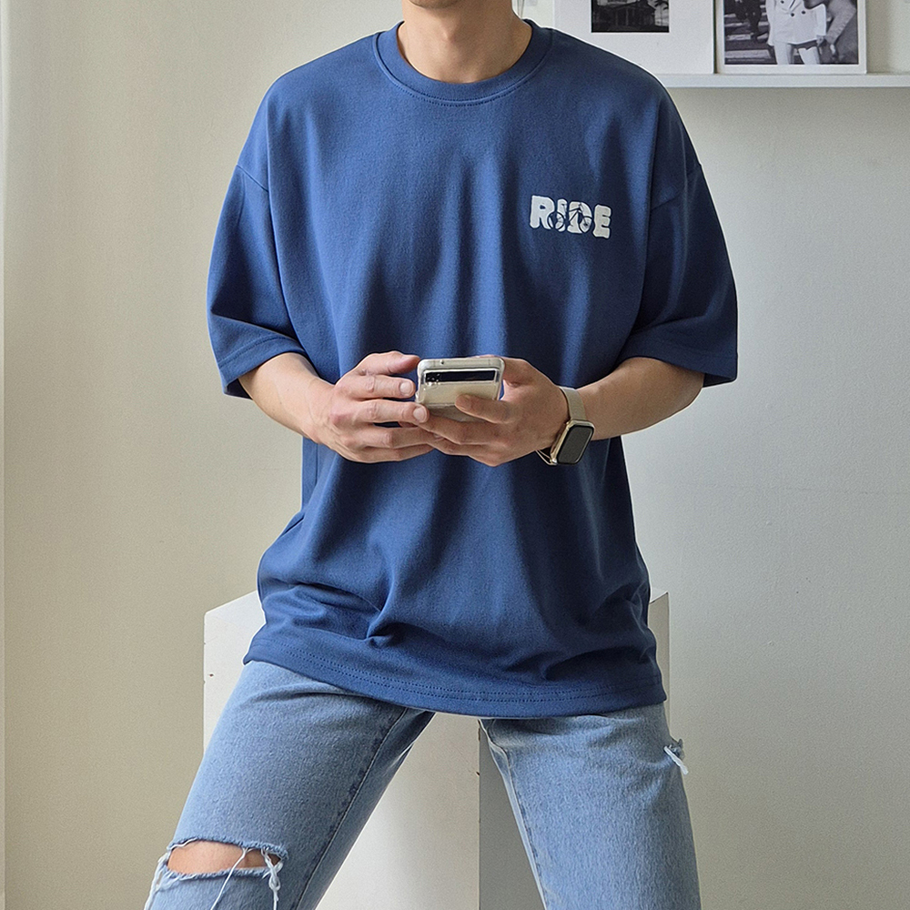 남자 오버핏 반팔티 면 나염 프린팅 여름 커플 반팔티 - 상세 이미지 4