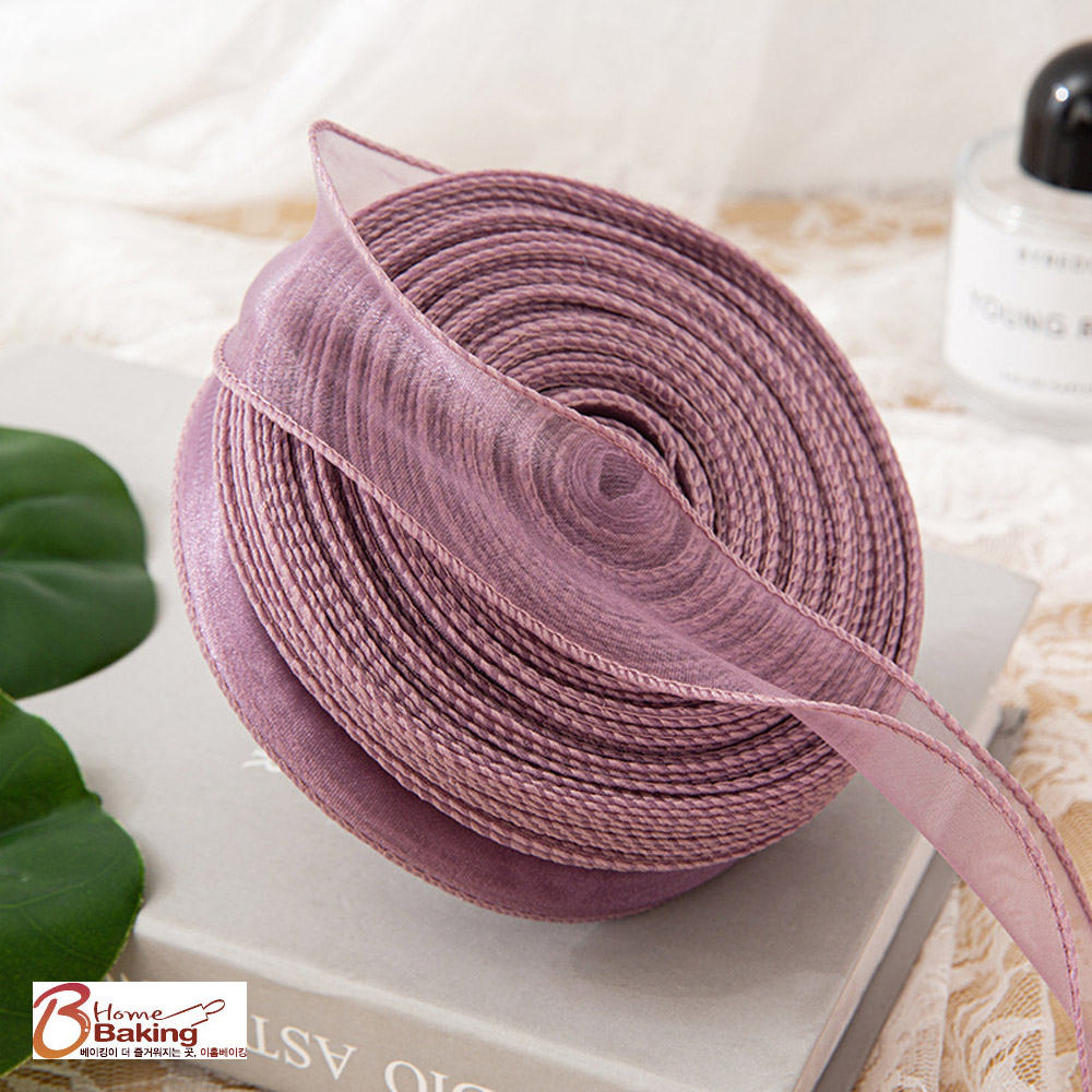 웨이브쉬폰리본끈 진보라 폭4cm 9미터 오간디 꽃포장 끈 장식 꽃다발포장 오로라 선물공예