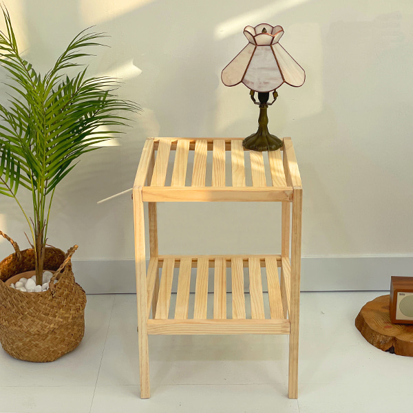 원목 침대 옆 협탁 거실 좁은 틈새 미니 침실 우드 2단 사이드 테이블 선반