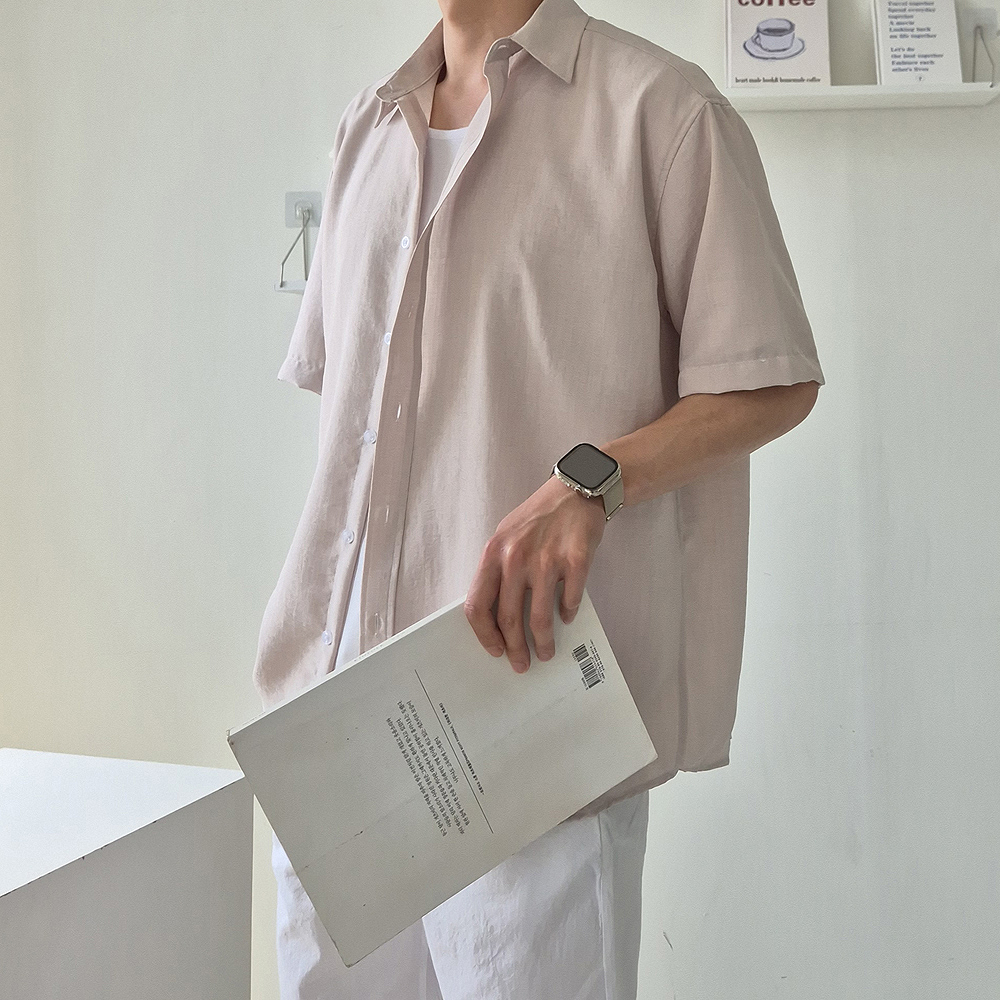 남자 셔츠 오버핏 린넨 커플 남방 남자반팔셔츠