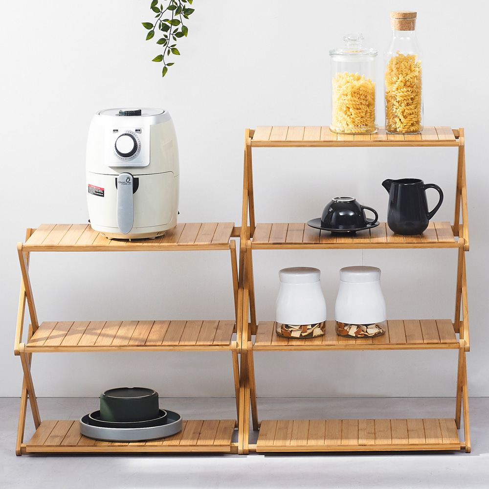 캠핑 원목 테이블 선반 접이식 우드쉘프 4단 네추럴