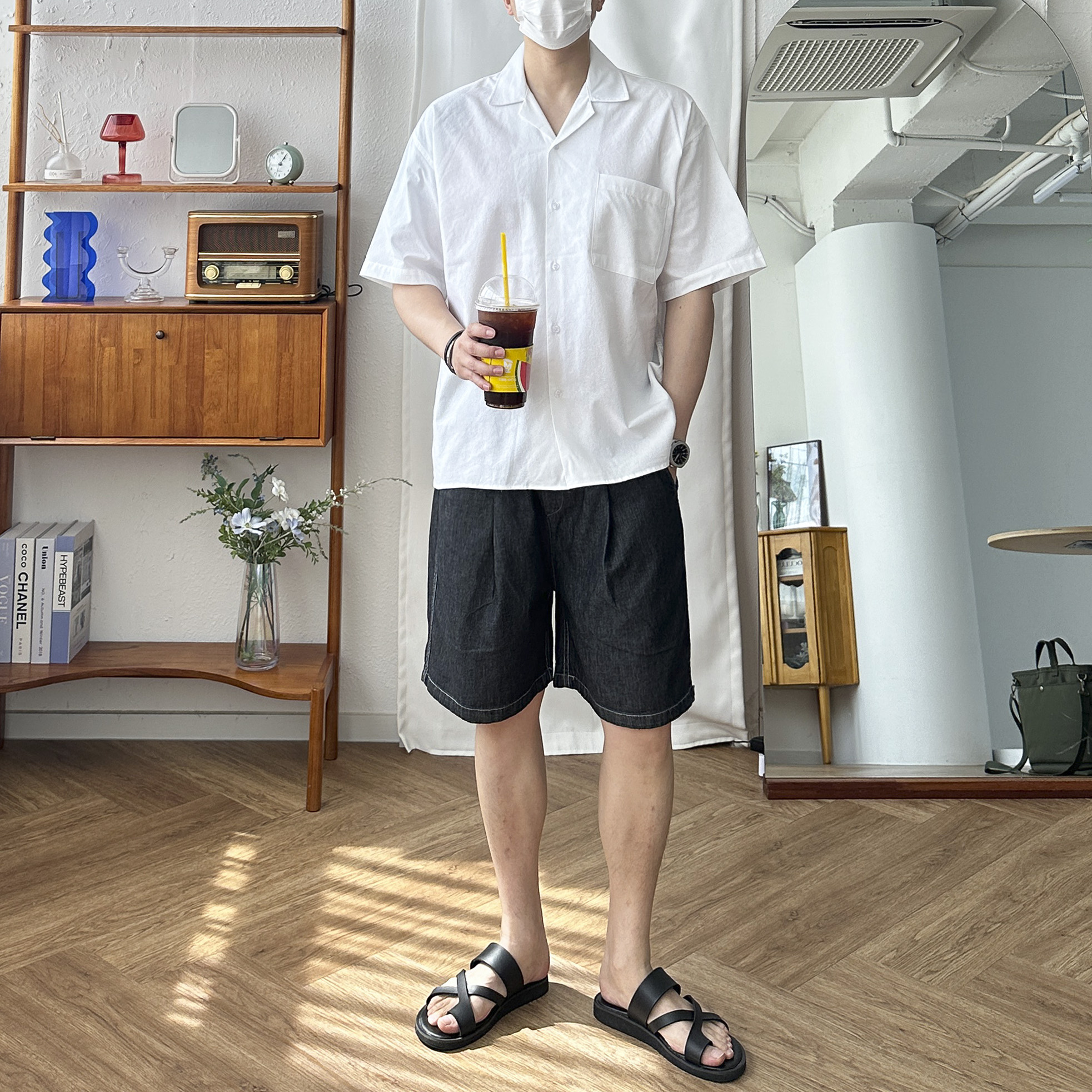 남자 여름 코튼 린넨 라이크 파자마 포켓 오픈카라 반팔 셔츠 8color 이미지 8
