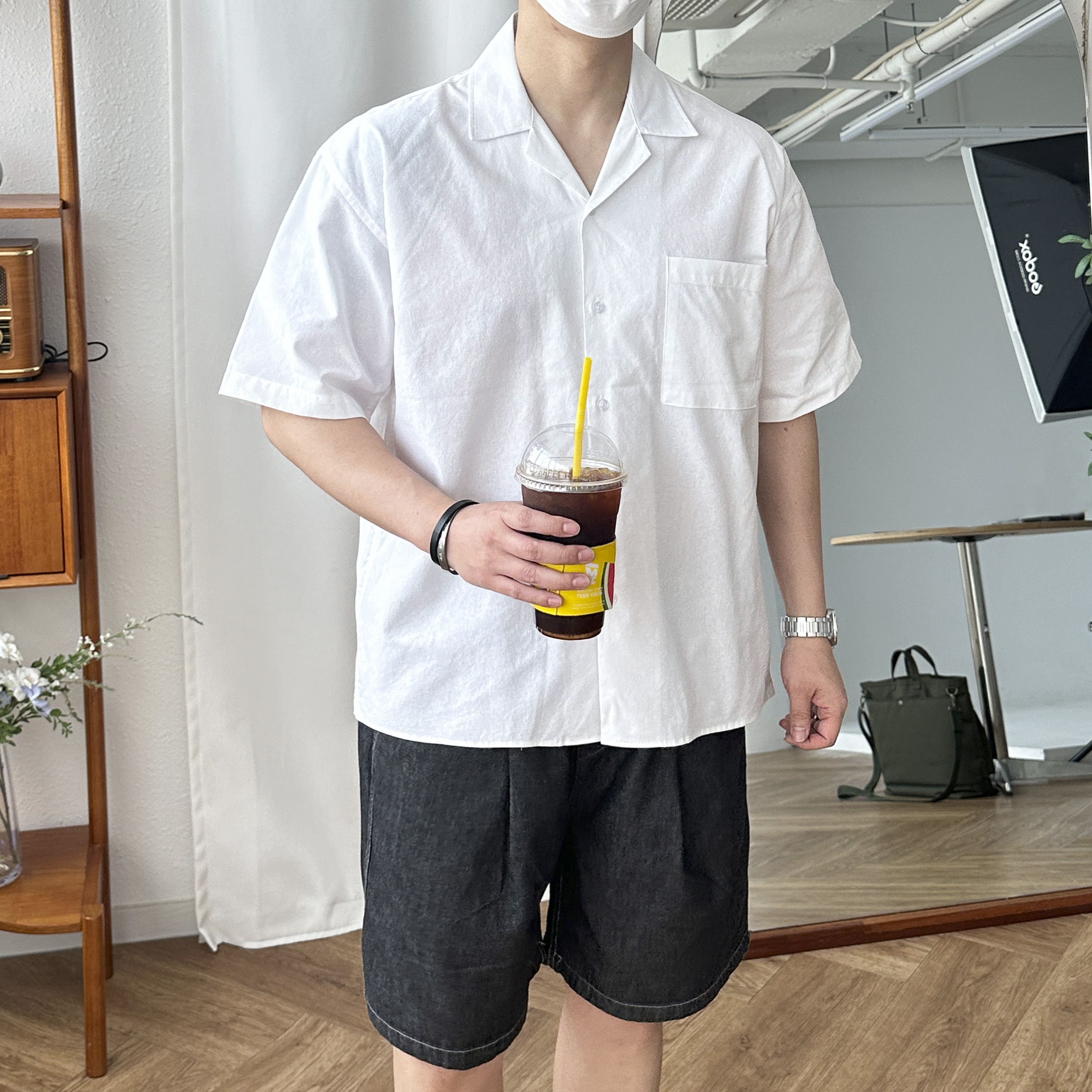 남자 여름 코튼 린넨 라이크 파자마 포켓 오픈카라 반팔 셔츠 8color 이미지 7